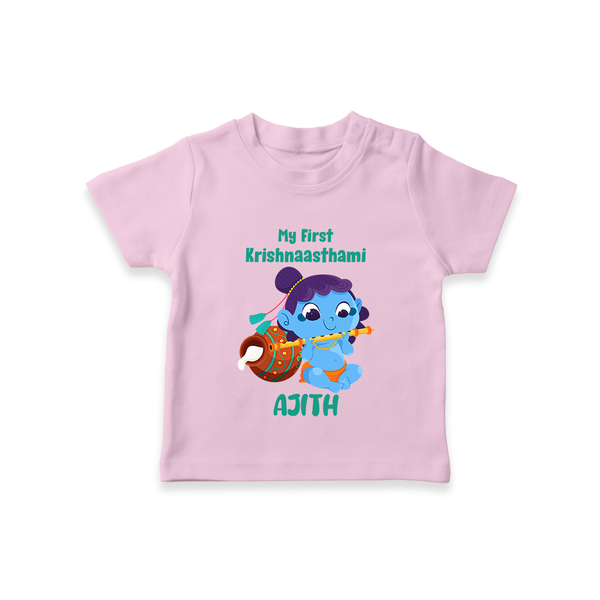 Krishna's Little Devotee My First Krishnashtami T-shirt | Personalized Baby Outfit - BABY PINK - 0-5 Months Old (Chest 17")