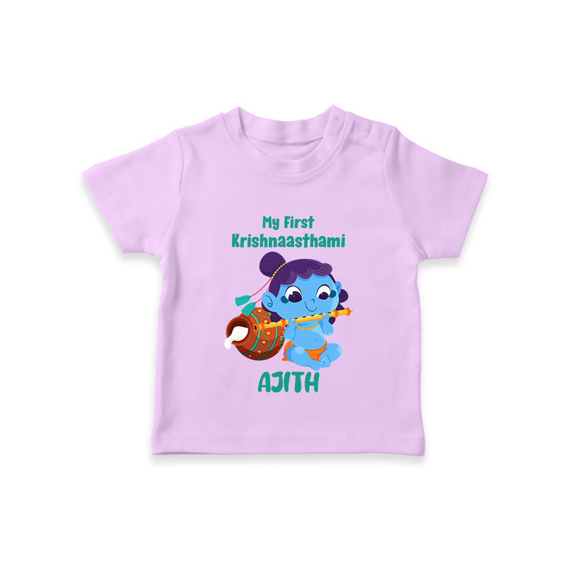 Krishna's Little Devotee My First Krishnashtami T-shirt | Personalized Baby Outfit - LILAC - 0-5 Months Old (Chest 17")