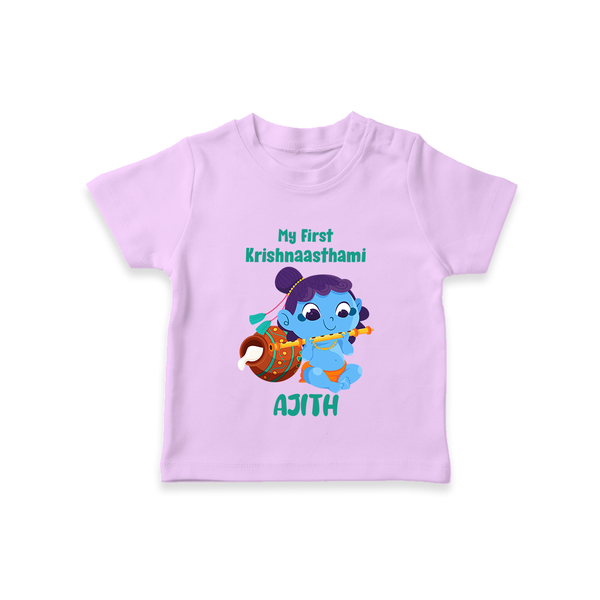 Krishna's Little Devotee My First Krishnashtami T-shirt | Personalized Baby Outfit - LILAC - 0-5 Months Old (Chest 17")