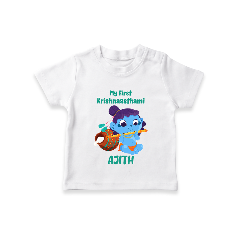 Krishna's Little Devotee My First Krishnashtami T-shirt | Personalized Baby Outfit - WHITE - 0-5 Months Old (Chest 17")