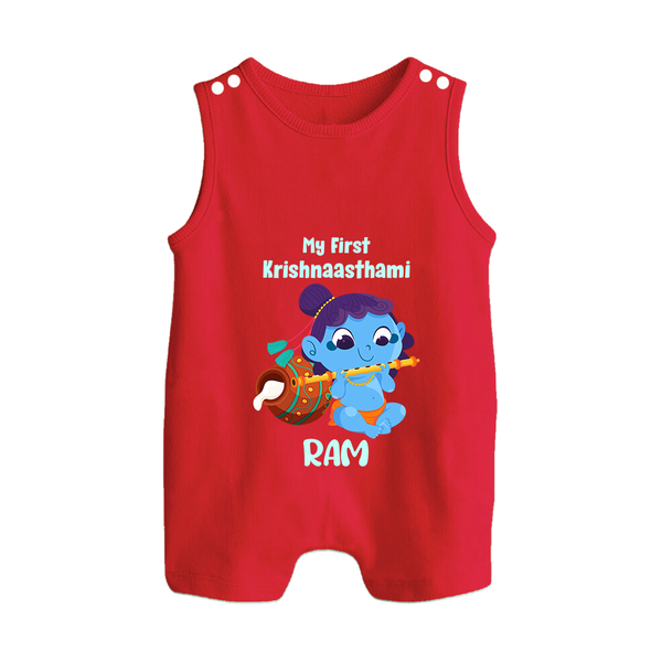 Krishna's Little Devotee My First Krishnashtami Romper Suit/Sleeveless Romper | Personalized Baby Outfit - RED - 0 - 5 Months Old (Chest 18")