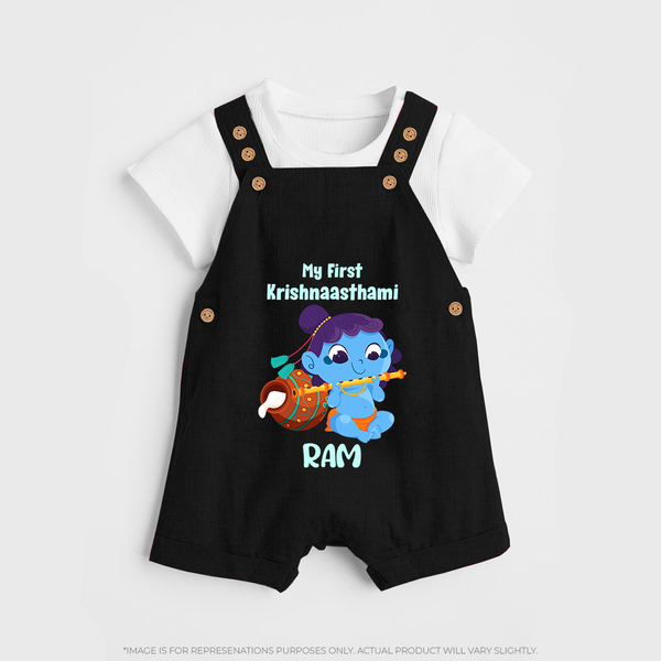 Krishna's Little Devotee My First Krishnashtami Dungaree Set | Personalized Baby Outfit - BLACK - 0 - 5 Months Old (Chest 18")