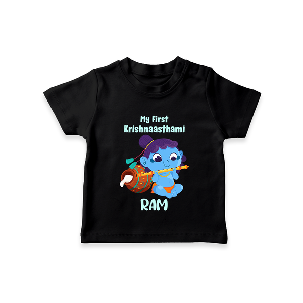 Krishna's Little Devotee My First Krishnashtami T-shirt | Personalized Baby Outfit - BLACK - 0-5 Months Old (Chest 17")