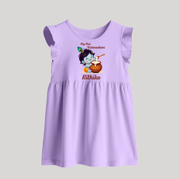 Krishna's Blessings My First Krishnashtami Baby Frock | Custom Personalized Baby Outfit - LILAC - 0 - 3 Months Old (Chest 17")