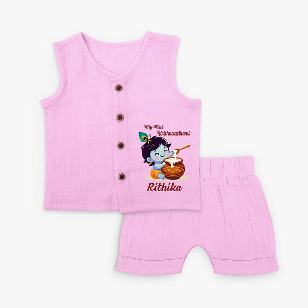 Krishna's Blessings My First Krishnashtami Jabla Set | Custom Personalized Baby Outfit - BABY PINK - 0 - 3 Months Old (Chest 9.8")