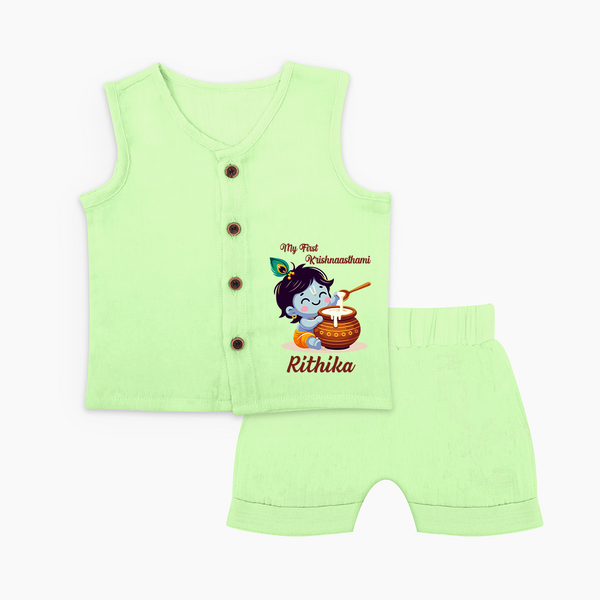 Krishna's Blessings My First Krishnashtami Jabla Set | Custom Personalized Baby Outfit - PASTEL GREEN - 0 - 3 Months Old (Chest 9.8")