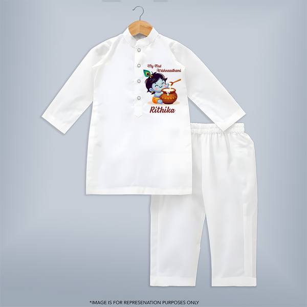 Krishna's Blessings My First Krishnashtami Kurta Set | Custom Personalized Baby Outfit - WHITE - 3 - 6 Months Old (Chest 24", Kurta Length 14'', Waist 19", Pant Length 14")