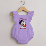 Krishna's Blessings My First Krishnashtami Romper Frock | Custom Personalized Baby Outfit - LILAC - 0 - 3 Months Old (Chest 19")