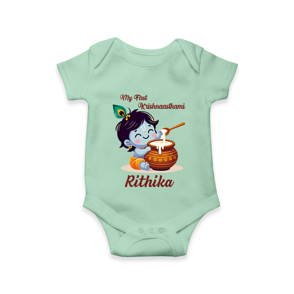 Krishna's Blessings My First Krishnashtami Romper/Onesie | Custom Personalized Baby Outfit - MINT GREEN - New Born (Chest 14")