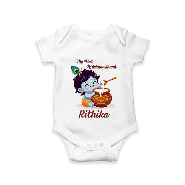 Krishna's Blessings My First Krishnashtami Romper/Onesie | Custom Personalized Baby Outfit - WHITE - New Born (Chest 14")