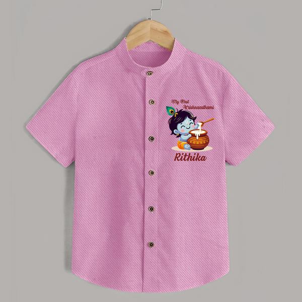 Krishna's Blessings My First Krishnashtami Shirt | Custom Personalized Baby Outfit - BABY PINK - 0 - 6 Months Old (Chest 23")