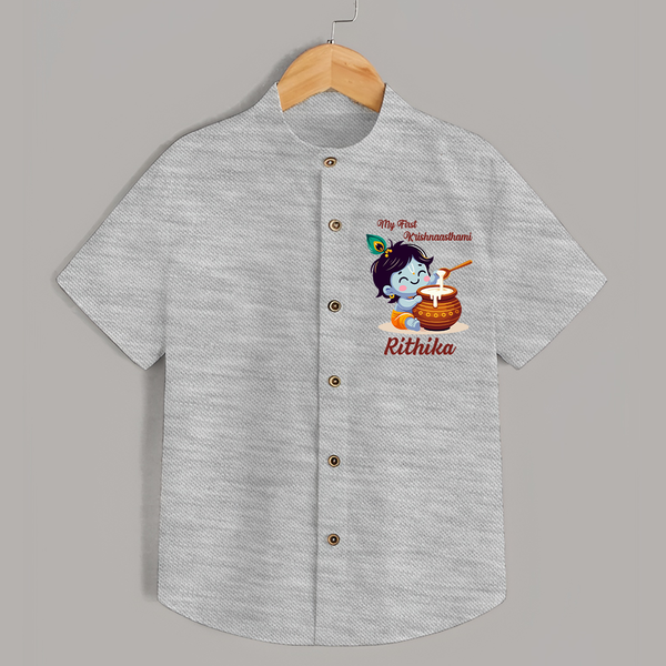 Krishna's Blessings My First Krishnashtami Shirt | Custom Personalized Baby Outfit - GREY - 0 - 6 Months Old (Chest 23")