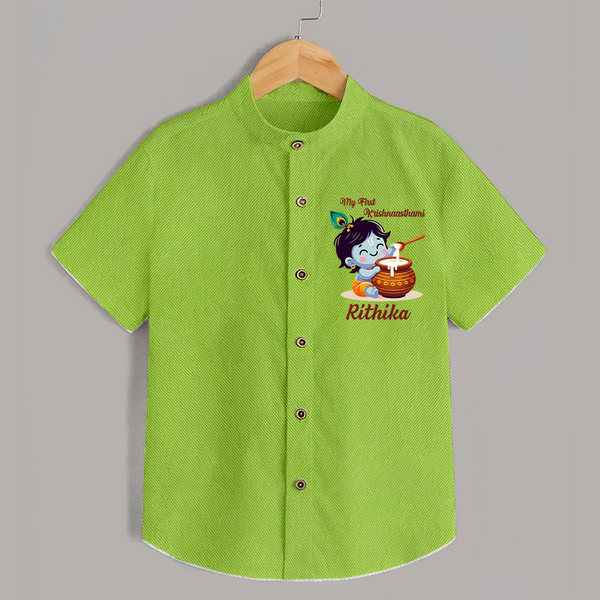 Krishna's Blessings My First Krishnashtami Shirt | Custom Personalized Baby Outfit - LIME GREEN - 0 - 6 Months Old (Chest 23")