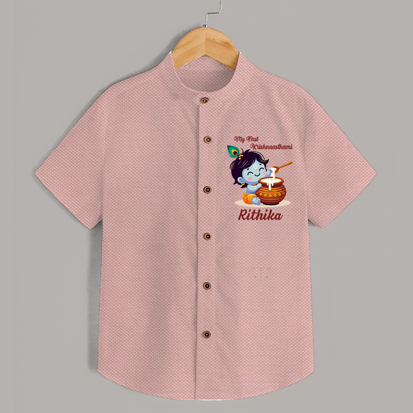 Krishna's Blessings My First Krishnashtami Shirt | Custom Personalized Baby Outfit - PEACH - 0 - 6 Months Old (Chest 23")