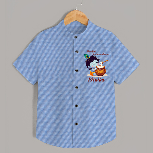 Krishna's Blessings My First Krishnashtami Shirt | Custom Personalized Baby Outfit - SKY BLUE - 0 - 6 Months Old (Chest 23")