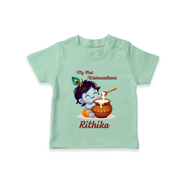 Krishna's Blessings My First Krishnashtami T-shirt | Custom Personalized Baby Outfit - MINT GREEN - 0-5 Months Old (Chest 17")
