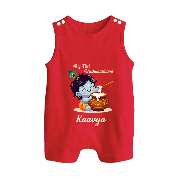 Krishna's Blessings My First Krishnashtami Romper Suit/Sleeveless Romper | Custom Personalized Baby Outfit - RED - 0 - 5 Months Old (Chest 18")