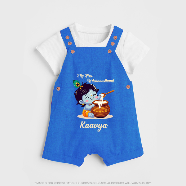 Krishna's Blessings My First Krishnashtami Dungaree Set | Custom Personalized Baby Outfit - COBALT BLUE - 0 - 5 Months Old (Chest 18")
