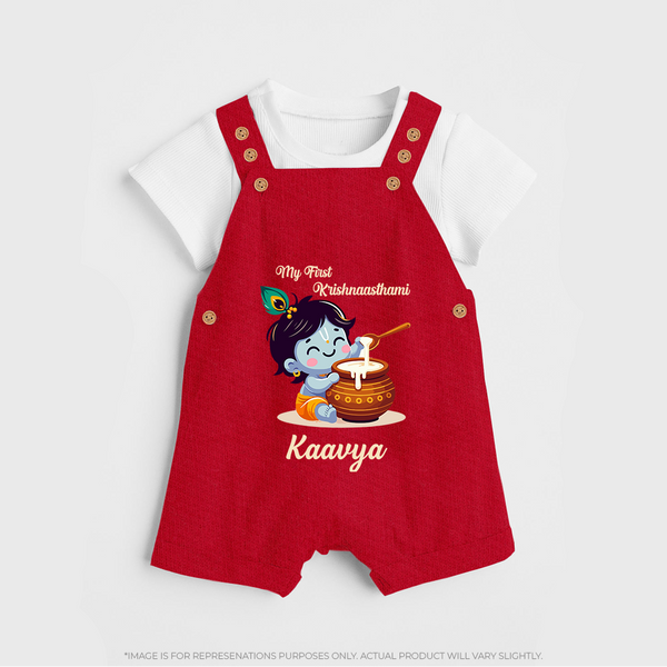 Krishna's Blessings My First Krishnashtami Dungaree Set | Custom Personalized Baby Outfit - RED - 0 - 5 Months Old (Chest 18")