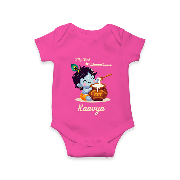 Krishna's Blessings My First Krishnashtami Romper/Onesie | Custom Personalized Baby Outfit - HOT PINK - New Born (Chest 14")