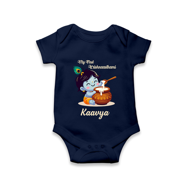 Krishna's Blessings My First Krishnashtami Romper/Onesie | Custom Personalized Baby Outfit - NAVY BLUE - New Born (Chest 14")