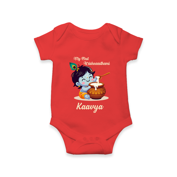 Krishna's Blessings My First Krishnashtami Romper/Onesie | Custom Personalized Baby Outfit - RED - New Born (Chest 14")