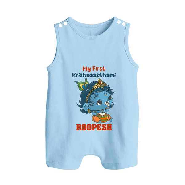 My First Krishnashtami Festive Romper Suit/Sleeveless Romper | Personalized Baby Romper Suit/Sleeveless Romper for Krishna's Birth - BABY BLUE - 0 - 5 Months Old (Chest 18")