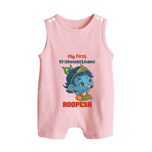 My First Krishnashtami Festive Romper Suit/Sleeveless Romper | Personalized Baby Romper Suit/Sleeveless Romper for Krishna's Birth - BABY PINK - 0 - 5 Months Old (Chest 18")