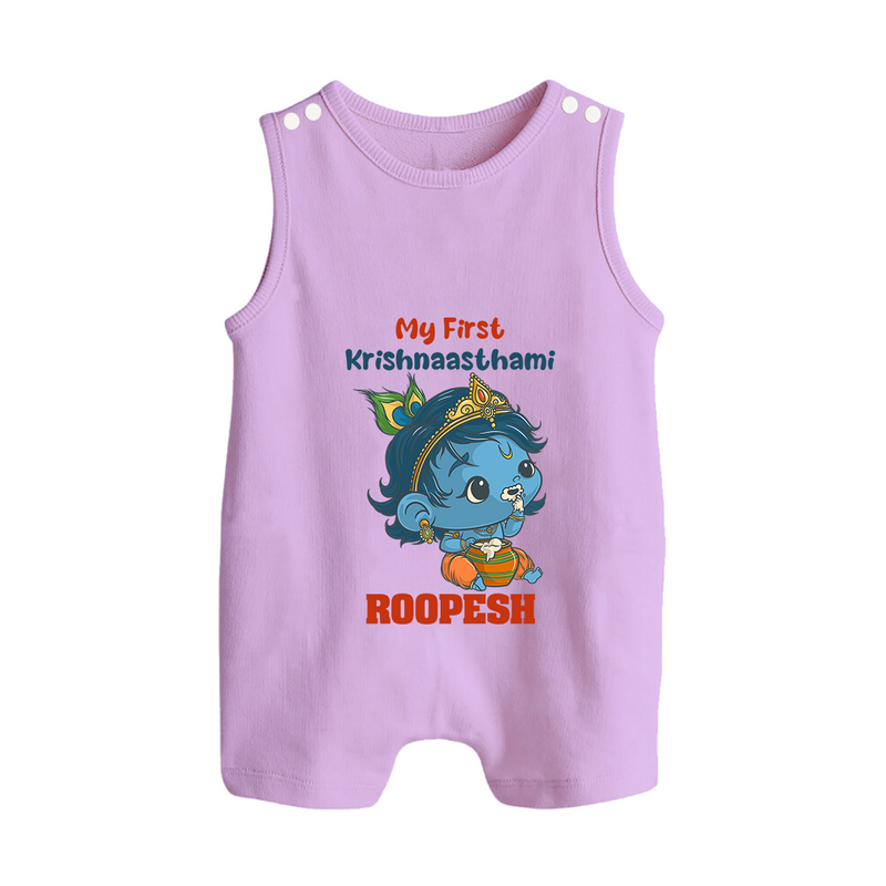 My First Krishnashtami Festive Romper Suit/Sleeveless Romper | Personalized Baby Romper Suit/Sleeveless Romper for Krishna's Birth - LILAC - 0 - 5 Months Old (Chest 18")
