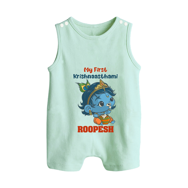 My First Krishnashtami Festive Romper Suit/Sleeveless Romper | Personalized Baby Romper Suit/Sleeveless Romper for Krishna's Birth - MINT GREEN - 0 - 5 Months Old (Chest 18")
