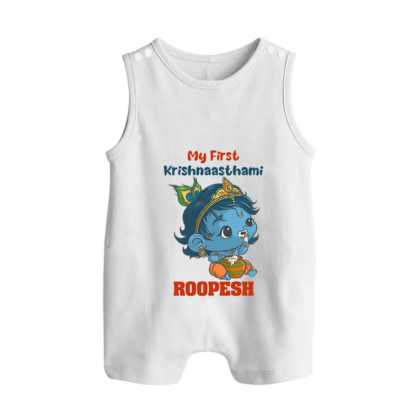 My First Krishnashtami Festive Romper Suit/Sleeveless Romper | Personalized Baby Romper Suit/Sleeveless Romper for Krishna's Birth - WHITE - 0 - 5 Months Old (Chest 18")