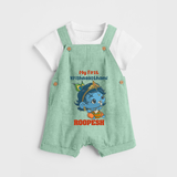 My First Krishnashtami Festive Dungaree Set | Personalized Baby Dungaree Set for Krishna's Birth - MINT GREEN - 0 - 5 Months Old (Chest 18")