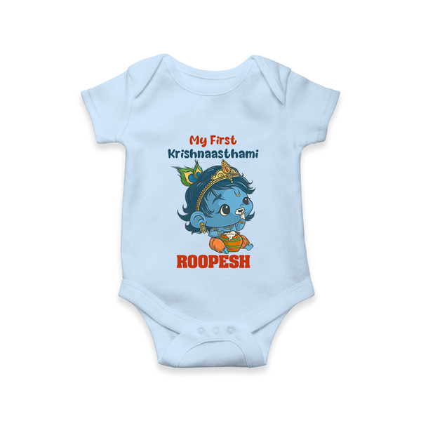 My First Krishnashtami Festive Romper/Onesie | Personalized Baby Romper/Onesie for Krishna's Birth - BABY BLUE - New Born (Chest 14")