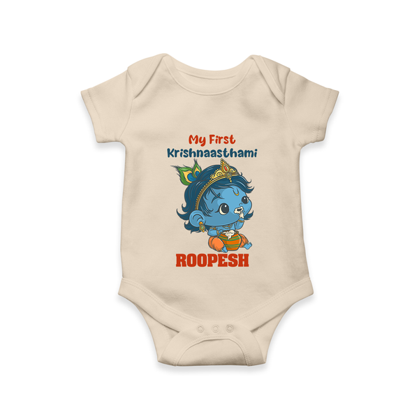 My First Krishnashtami Festive Romper/Onesie | Personalized Baby Romper/Onesie for Krishna's Birth - IVORY - New Born (Chest 14")