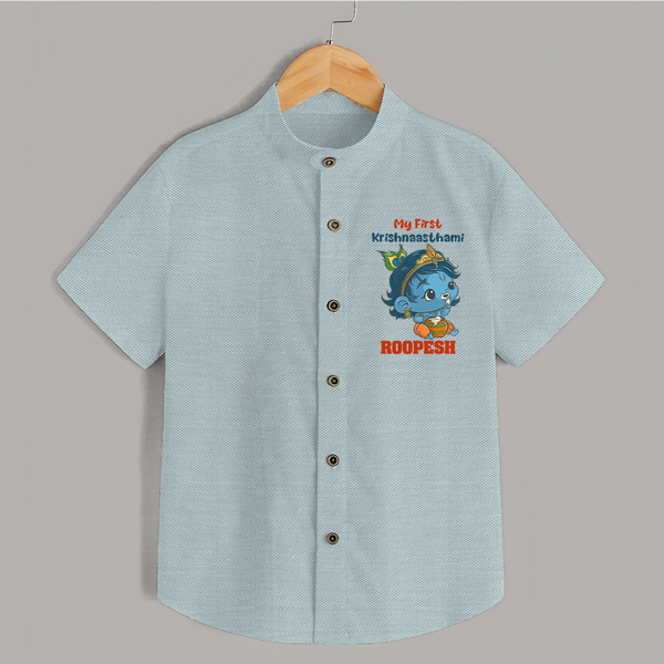 My First Krishnashtami Festive Shirt | Personalized Baby Shirt for Krishna's Birth - ARCTIC BLUE - 0 - 6 Months Old (Chest 23")