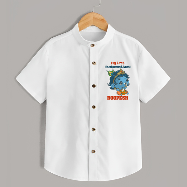 My First Krishnashtami Festive Shirt | Personalized Baby Shirt for Krishna's Birth - WHITE - 0 - 6 Months Old (Chest 23")