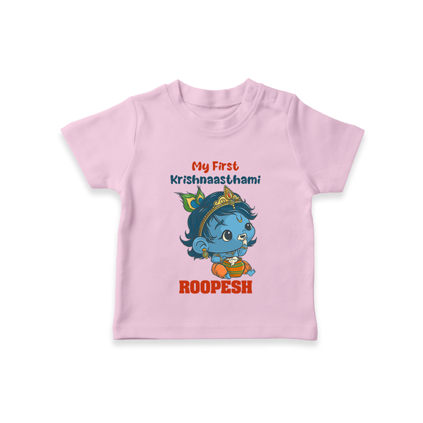 My First Krishnashtami Festive T-shirt | Personalized Baby T-shirt for Krishna's Birth - BABY PINK - 0-5 Months Old (Chest 17")