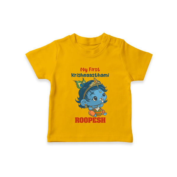 My First Krishnashtami Festive T-shirt | Personalized Baby T-shirt for Krishna's Birth - CHROME YELLOW - 0-5 Months Old (Chest 17")