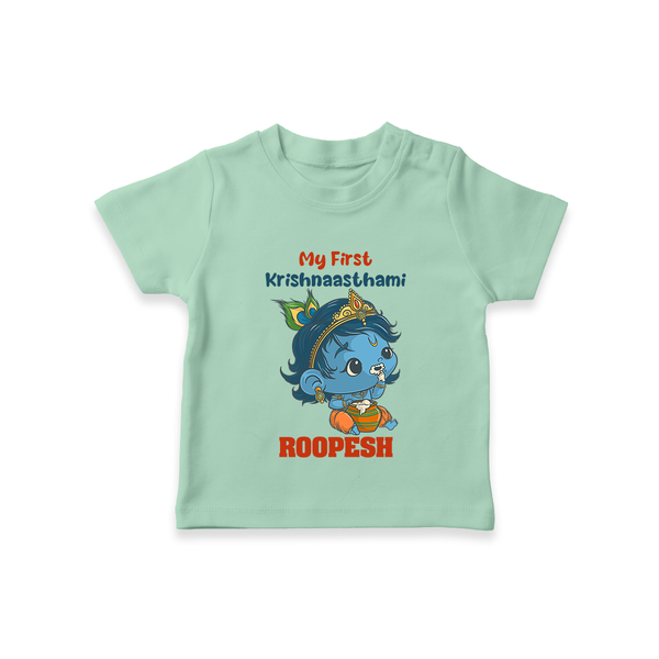 My First Krishnashtami Festive T-shirt | Personalized Baby T-shirt for Krishna's Birth - MINT GREEN - 0-5 Months Old (Chest 17")