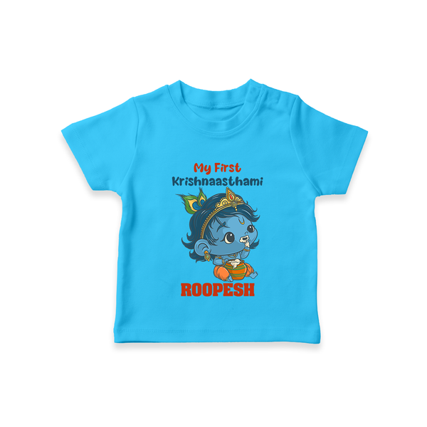 My First Krishnashtami Festive T-shirt | Personalized Baby T-shirt for Krishna's Birth - SKY BLUE - 0-5 Months Old (Chest 17")