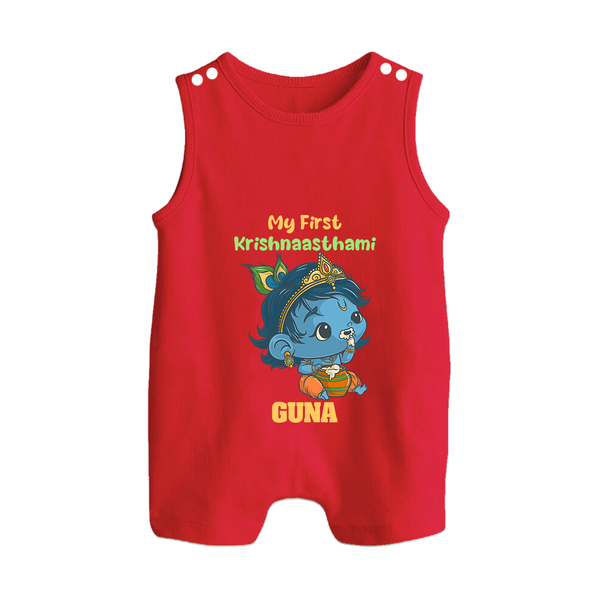 My First Krishnashtami Festive Romper Suit/Sleeveless Romper | Personalized Baby Romper Suit/Sleeveless Romper for Krishna's Birth - RED - 0 - 5 Months Old (Chest 18")