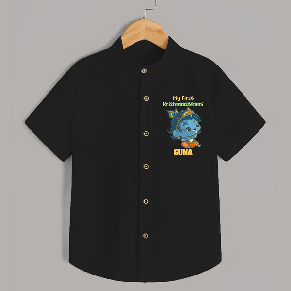 My First Krishnashtami Festive Shirt | Personalized Baby Shirt for Krishna's Birth - BLACK - 0 - 6 Months Old (Chest 23")