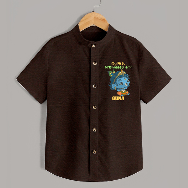 My First Krishnashtami Festive Shirt | Personalized Baby Shirt for Krishna's Birth - CHOCOLATE BROWN - 0 - 6 Months Old (Chest 23")