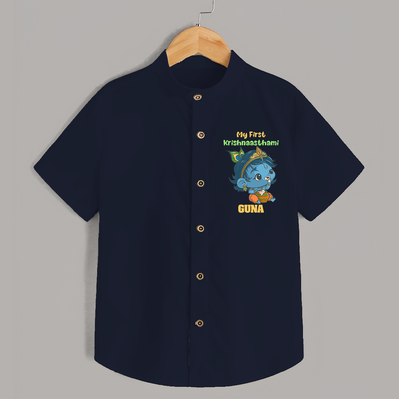 My First Krishnashtami Festive Shirt | Personalized Baby Shirt for Krishna's Birth - NAVY BLUE - 0 - 6 Months Old (Chest 23")