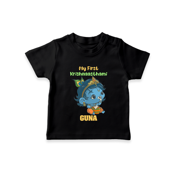 My First Krishnashtami Festive T-shirt | Personalized Baby T-shirt for Krishna's Birth - BLACK - 0-5 Months Old (Chest 17")