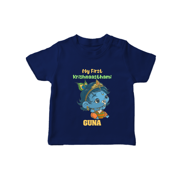 My First Krishnashtami Festive T-shirt | Personalized Baby T-shirt for Krishna's Birth - NAVY BLUE - 0-5 Months Old (Chest 17")