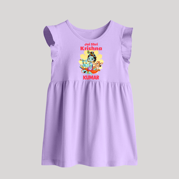 Jai Shri Krishna Baby Frock | Custom Baby Frock Celebrating Lord Krishna - LILAC - 0 - 3 Months Old (Chest 17")