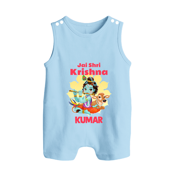 Jai Shri Krishna Romper Suit | Custom Baby Romper Suit Celebrating Lord Krishna - BABY BLUE - 0 - 5 Months Old (Chest 18")