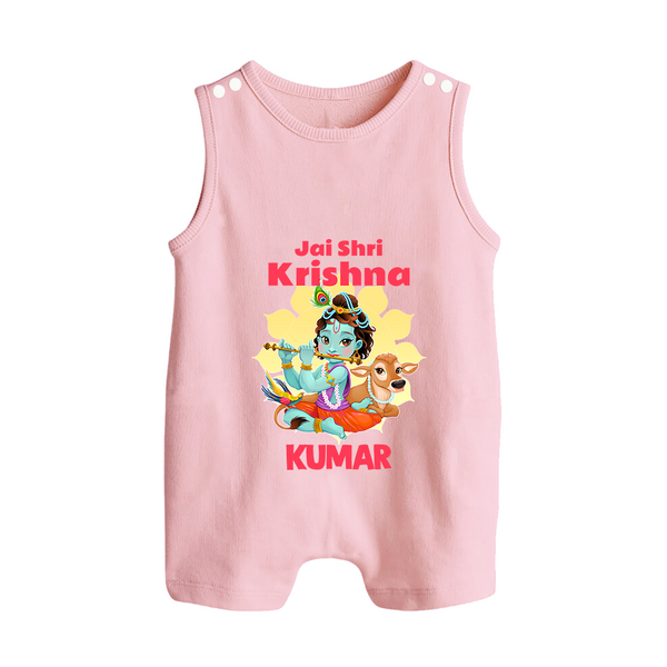 Jai Shri Krishna Romper Suit | Custom Baby Romper Suit Celebrating Lord Krishna - BABY PINK - 0 - 5 Months Old (Chest 18")