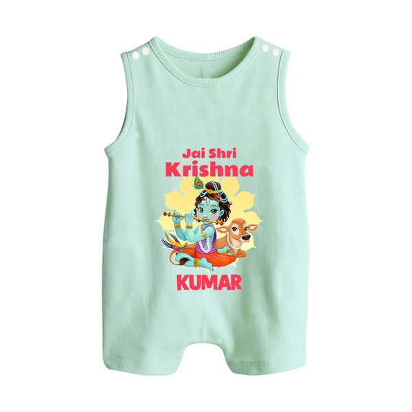 Jai Shri Krishna Romper Suit | Custom Baby Romper Suit Celebrating Lord Krishna - MINT GREEN - 0 - 5 Months Old (Chest 18")